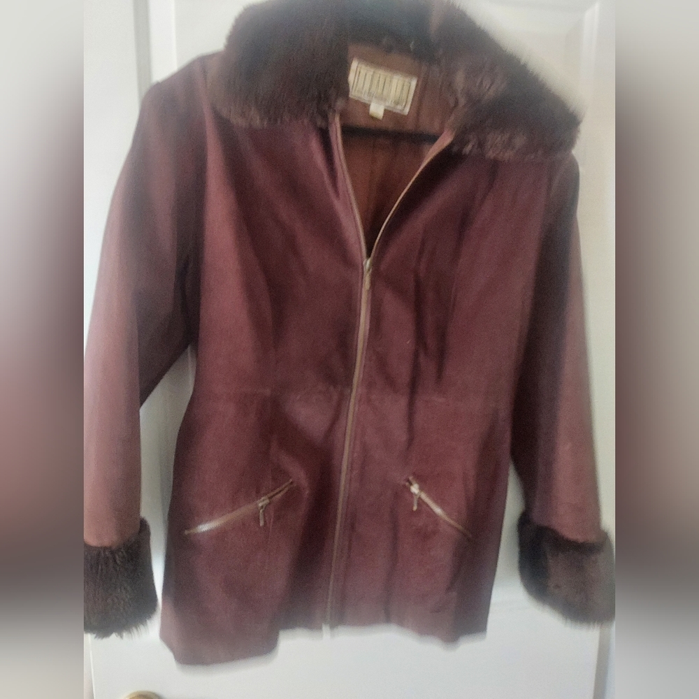 Brown suede w/brown faux fur jacket